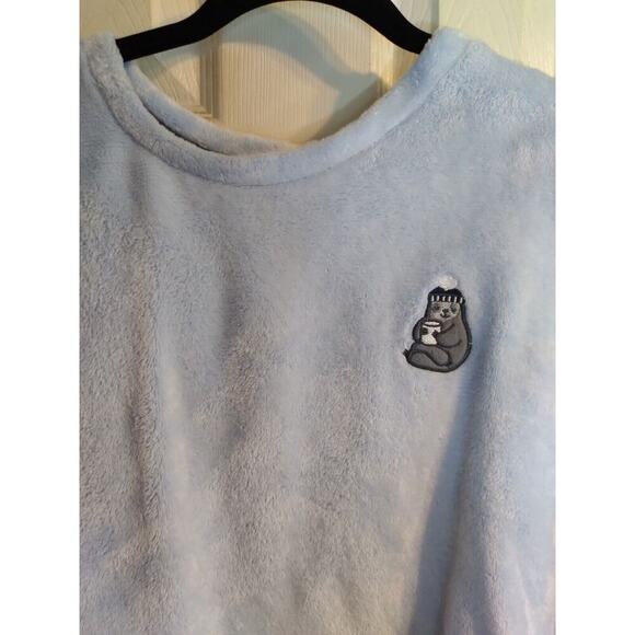 Joyspun Pajama Set Sloth Jogger Blue Plaids Sz 14 Pockets Fuzzy Cozy - Picture 2 of 11